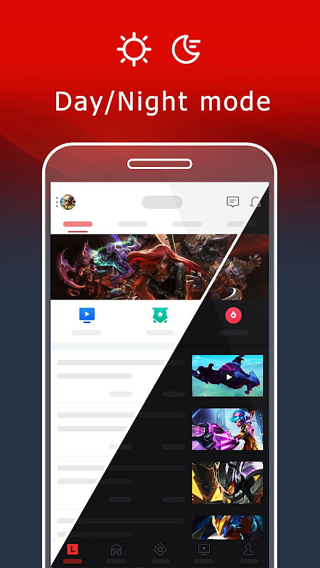 Garena App 的日夜模式对比,同一资讯流在浅色与深色下的显示效果
